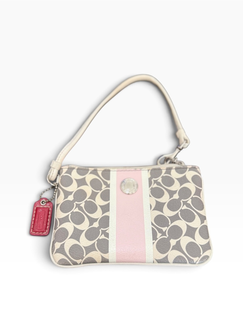 Coach Pink and Cream Signature Stripe Wristlet